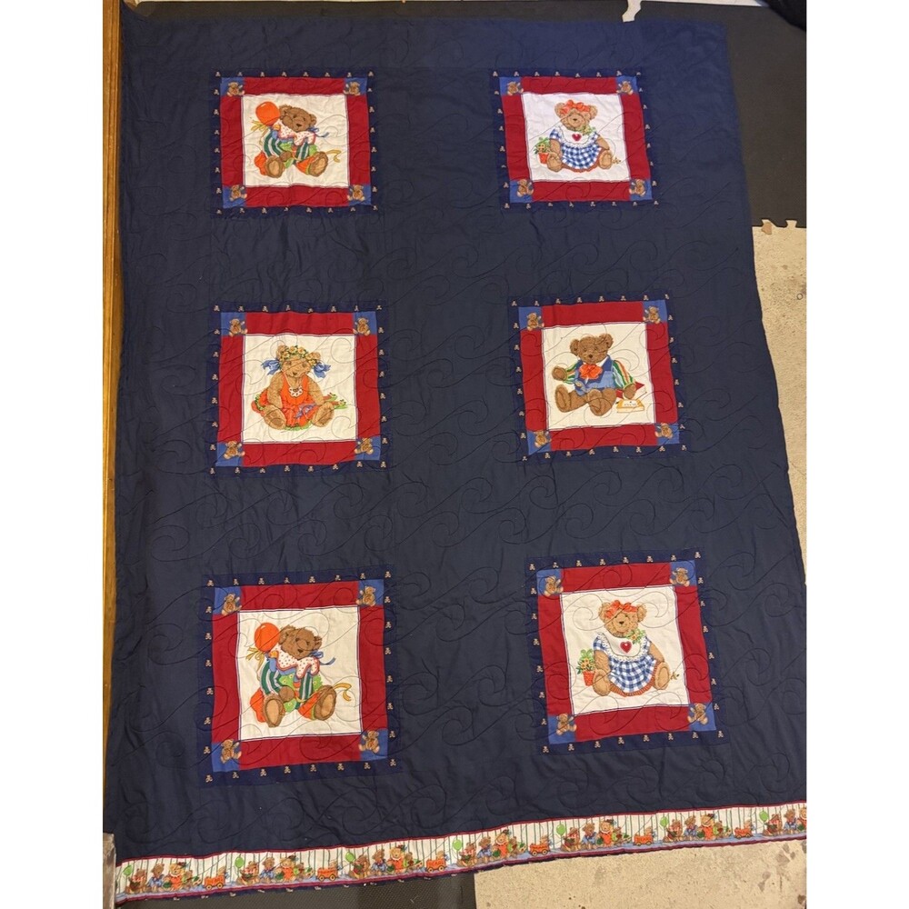 Vintage Teddy Bear Crib Quilt Baby Nursery Decor Country Throw Blanket 76x60